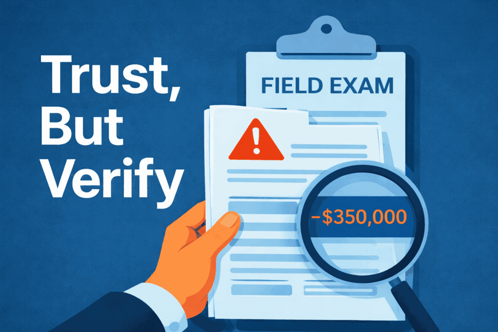 A field examiner reviews a borrowing base certificate